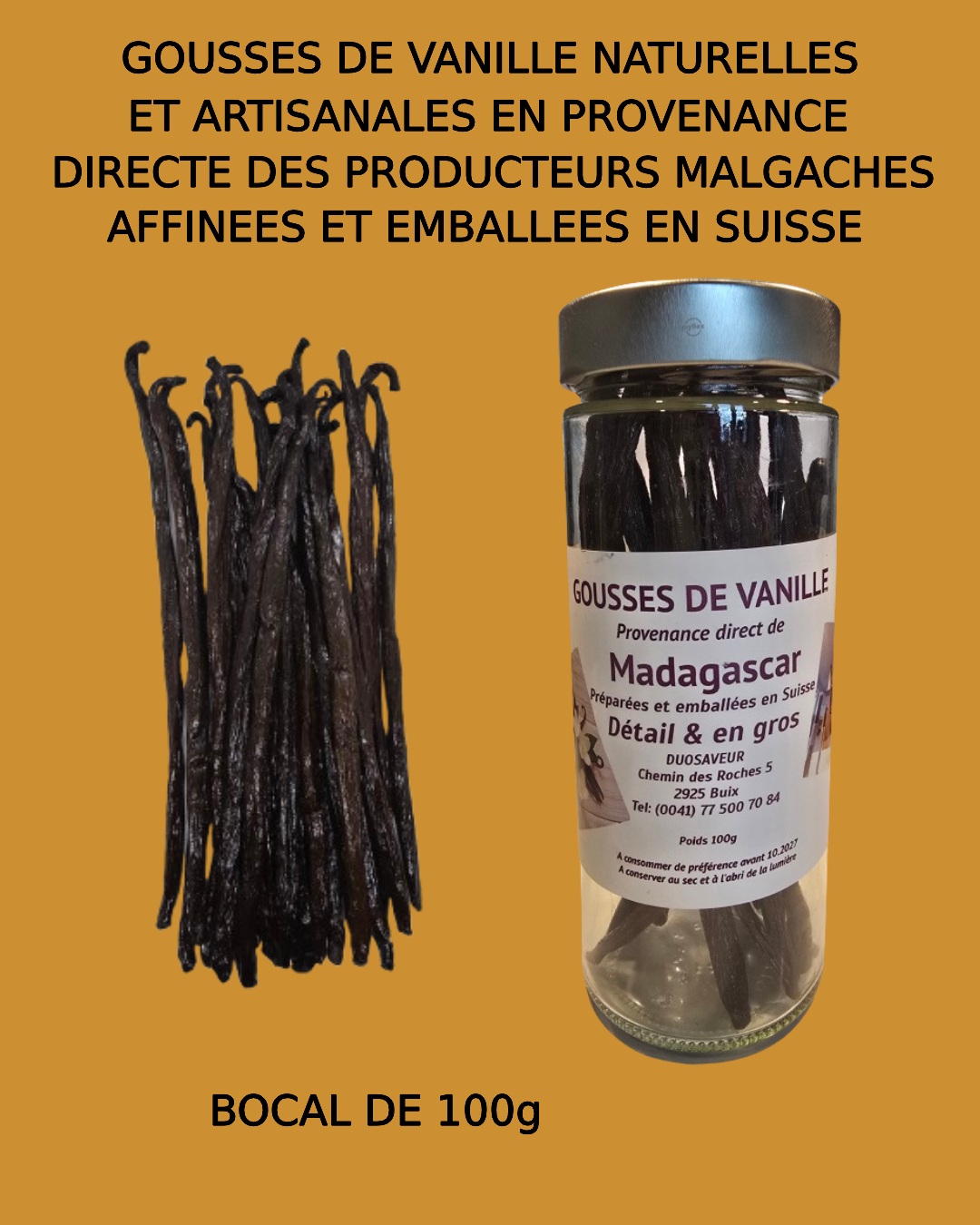 Gousses de vanille de Madagascar 100% naturelles en bocal de 100g