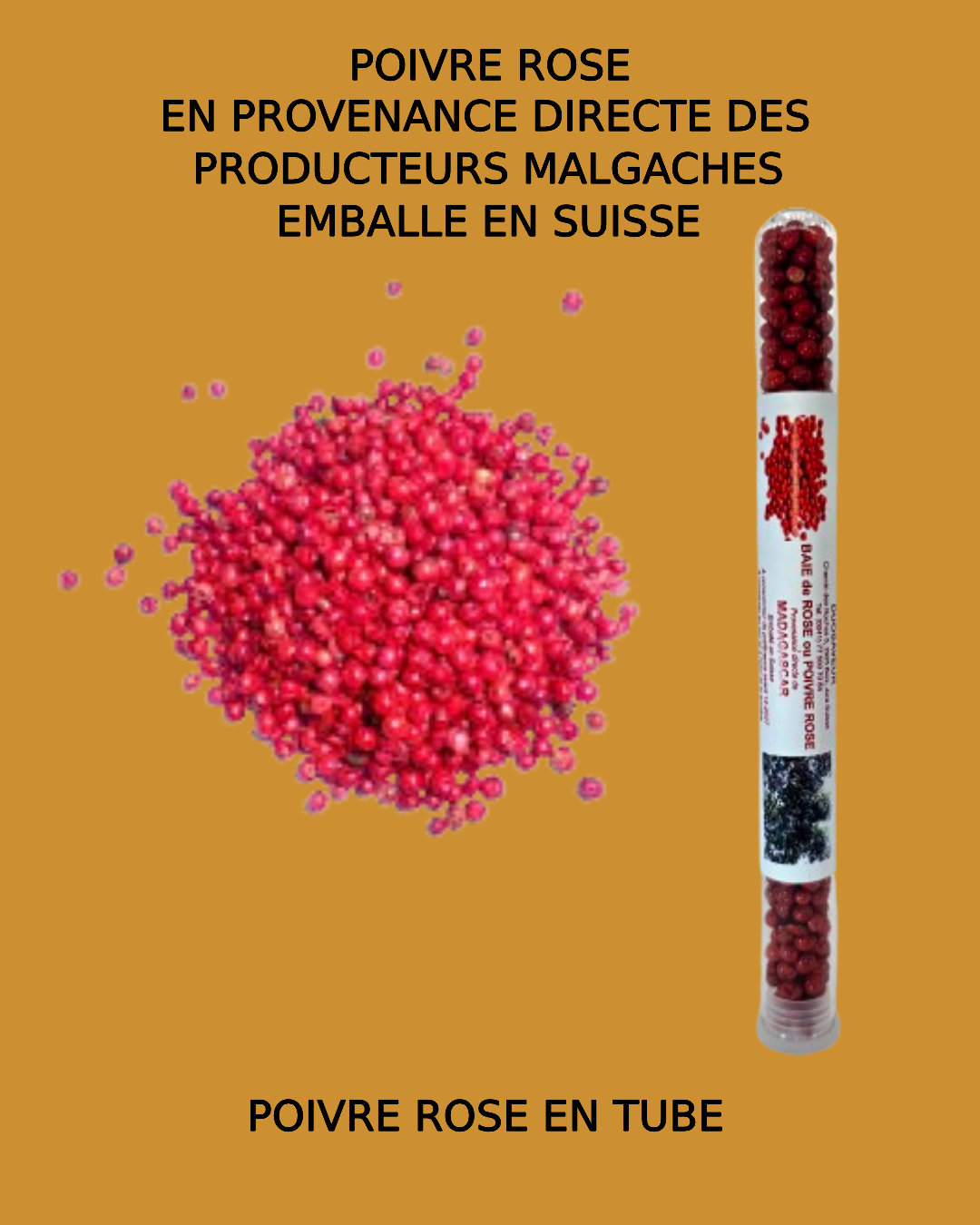 Poivre rose naturel de Madagascar en tube