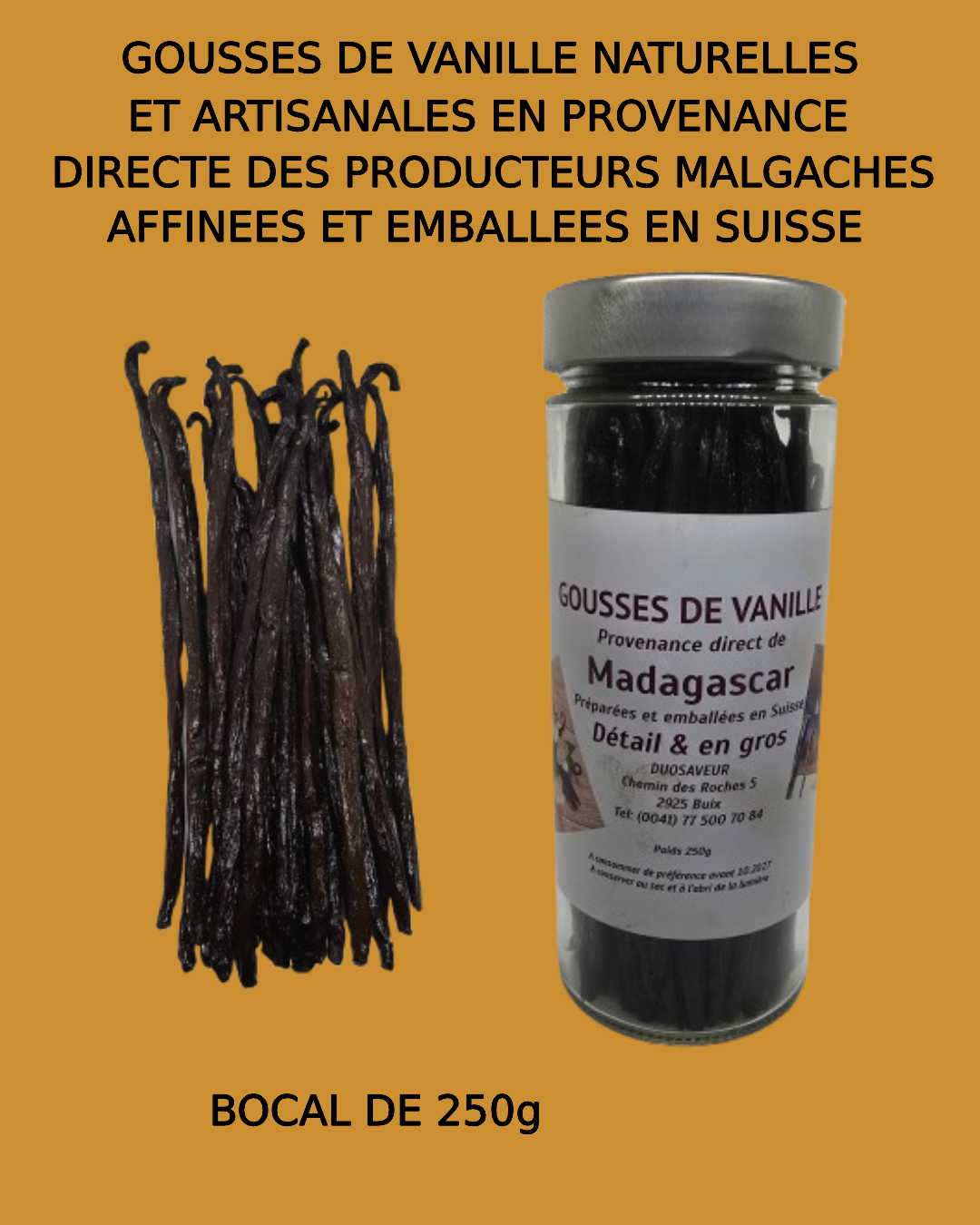 Gousses de vanille de Madagascar 100% naturelles en bocal de 250g
